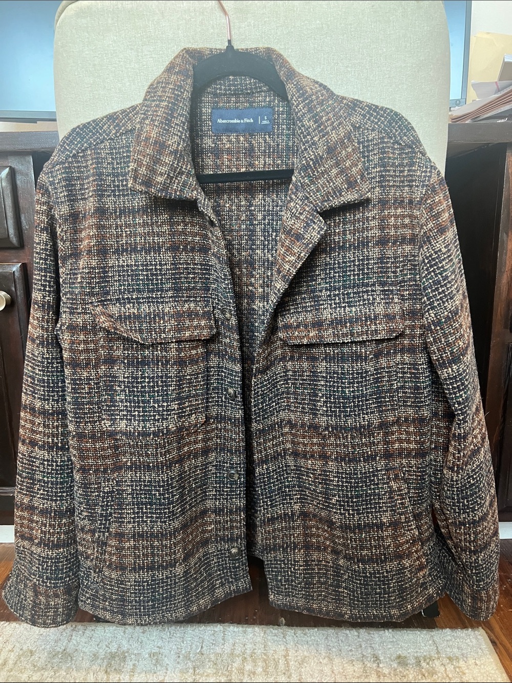 Abercrombie & Fitch Men's Brown & Navy Tweed Shirt Jacket